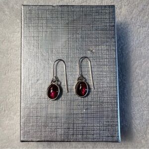 Sterling Silver Garnet Gemstone French Hook Dangle Earrings